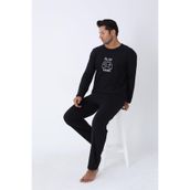 Huq Moda Siyah Uzun Kollu Pijama Takımı, L, erkekuzunkol, Siyah Play Hard, erkek