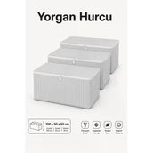 Hurç Seti Fermuarlı Yorgan Battaniye Kıyafet Saklama Hurcu Çizgili Baza Altı Dolap İçi Organizer 3’Lü