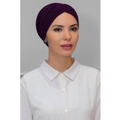 Hürrem Bone 1801_07 Mürdüm Sandy Kumaş Çapraz Büzgülü Pratik Hazır Geçmeli Tesettür Bone