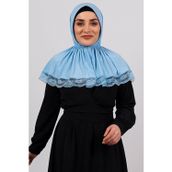 Hürrem Bone 2105-11 Bebe Mavisi Viskon Çıtçıtlı Dantelli Geçmeli Eşarp