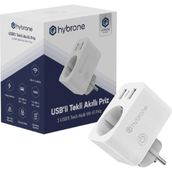 Hybrone USB ve Type-C Girişli Akım Korumalı Wi-Fi Akıllı Priz, Adaptör, 16 Amper, Enerji İzleme, Çocuk Kilidi, Uygulama ile Uzaktan Kontrol - Beyaz - 1 Adet