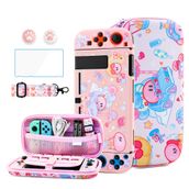 HYPERCASE Kirby'nin Pembe Anahtarlı Taşıma Çantası Seti, Nintendo Switch Aksesuarlarını Saklamak için Sevimli Seyahat Çantası, Yumuşak TPU Koruyucu Kılıf Cilt, Ekran Koruyucu, Omuz Askıları ve 2