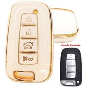 Hyundai Ix35 Tucson Santa Fe Sonata Elantra Uyumlu Smart Kumanda Kılıfı Oto Anahtarlık Beyaz Gold