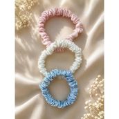 ICON SILK%100 Saf Mulberry İpek Saç Tokası Seti - Scrunchie (İnci Beyazı, Şeker Pembesi, Gökyüzü Mavisi)