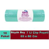 İdeal 7'li 65x80 cm Büyük Boy Yeşil Çöp Poşeti (5 adet)