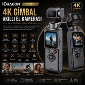 İdragon AT-M105 4K Gimbal Kamera | Wi-Fi Bağlantılı Akıllı Takip Özellikli Vlog & Aksiyon Kamerası - Koyu Gri