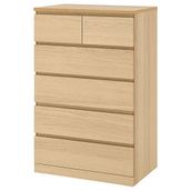 IKEA Malm Ağartılmış Meşe Kaplama 80x123 cm 6 Çekmeceli Şifonyer