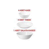 IKEA Quality 4 Adet Çap 20 Cm Yemek Tabağı 4 Adet 15 Cm Kase 1 Adet Salata Kase 23 Cm Temperli Cam