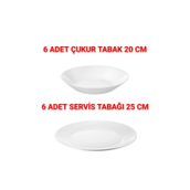 IKEA Quality 6 Adet Çap 25 Cm Yemek Tabağı 6 Adet Çap 20 Cm Çukur Tabak Temperli Cam Toplam 12 Parça