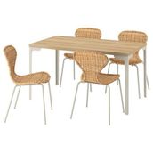 IKEA SKALSTA mutfak masası takımı meşe görünümlü/açık gri/bej-rattan - 19608989