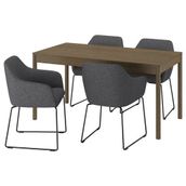 IKEA TONSTAD/TOSSBERG mutfak masası takımı kahverengi/meşe kaplama-Gunnared koyu gri/siyah - 49596923