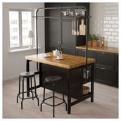 IKEA VADHOLMA raflı mutfak adası siyah-meşe - 59276228
