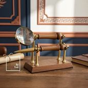İki Yedi Konsept Hilda Ahşap Stantlı Büyüteç ve Mektup Açacağı Seti Ofis Masası Aksesuarı Dekoratif Hediye Makam Set - Kahverengi - Gold - 19 x 8 cm