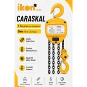 Ikon Tools 1 Ton 5 M Zincirli Caraskal Manuel Vinç Emniyet Mandallı Kanca Çelik Zincirli Kaldırma Aparatı