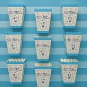 İlk Dişim Mavi Temalı Popcorn Kutusu, 8'li Set, Erkek Bebek Diş Buğdayı Partisi, Kağıt Materyal