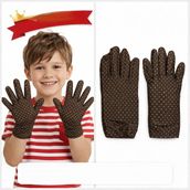 İlkyaz Fashion Çocuk Boy Pandomim Eldiveni Beyaz Puantiyeli Kahve Renk Gösteri Eldiveni 23 Nisan 19 Mayıs - Standart - Renkli