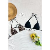 Imoda Kadın Leopar Desenli ve Siyah Minimal Kesim Üçgen Bikini Üstü