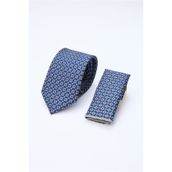 İmza Lacivert-Gri Desenli 7 Cm Kravat 1090260126
