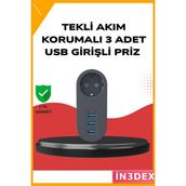 İn3dex 3 USB Portlu Termal Korumalı Akıllı Priz Güvenlikli - 1 Adet