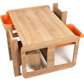 Industrial Living 2 Kişilik Çocuk Masası – Çocuk Etkinlik Masası -Oyun-Hamur-Çalışma Aktivite Masası-Ders Masası Ceviz Mdf - Turuncu Çekmeceli - 63x88x43 - Ahşap - Ceviz