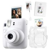 Instax Mini 12 Beyaz 10'lu Film Kıskaçlı Stand PVC Albüm Simli Pleksi Kılıf ve Fotoğraf Makinesi Seti