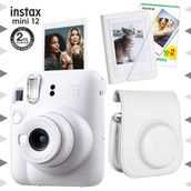 Instax Mini 12 Beyaz 20'lu Film Mini Albüm Deri Kılıf ve Fotoğraf Makinesi Seti