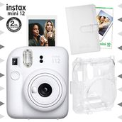 Instax Mini 12 Beyaz Fotoğraf Makinesi 10'lu Film Laporta Albüm ve Şeffaf Kılıf Seti