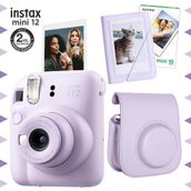 Instax Mini 12 Lila Fotoğraf Makinesi 10'lu Film Mini Albüm ve Deri Kılıf Seti
