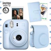 Instax Mini 12 Mavi 10'lu Film Laporta Albüm Deri Kılıf ve Fotoğraf Makinesi Seti