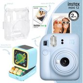 Instax Mini 12 Mavi 10'lu Film Şeffaf Kılıf Divoom Ditoo Pro Mavi Uyarlanabilir Piksel Ekranlı Bluetooth Hoparlör ve Fotoğraf Makinesi