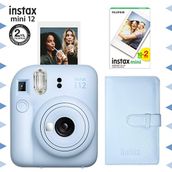 Instax Mini 12 Mavi Fotoğraf Makinesi ve 20'li Film Laporta Albüm ve Şeffaf Kılıf Seti