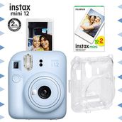 Instax Mini 12 Mavi Fotoğraf Makinesi ve 20'li Film ve Şeffaf Kılıf Seti