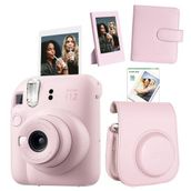 Instax Mini 12 Pembe 10'lu Film Çerçeve Kare Albüm Deri Kılıf ve Fotoğraf Makinesi Seti