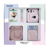 Instax Mini 12 Pembe 10'lu Film Simli Pleksi Kılıf Mandal Kıskaçlı Resim Standı Bundle Box ve Fotoğraf Makinesi