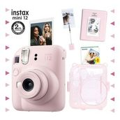 Instax Mini 12 Pembe 20'li Film Kıskaçlı Stand PVC Albüm Simli Pleksi Kılıf ve Fotoğraf Makinesi Seti
