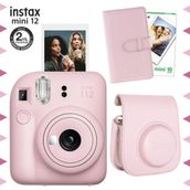 Instax Mini 12 Pembe Fotoğraf Makinesi 10'lu Film Laporta Albüm ve Deri Kılıf Seti