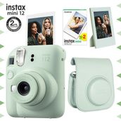 Instax Mini 12 Yeşil 20'li Film Çerçeve Deri Kılıf ve Fotoğraf Makinesi Seti