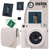 Instax SQ1 Beyaz 10'lu Kare Film Deri Kılıf Pleksi Çerçeve Kıskaçlı Stand ve Fotoğraf Makinesi