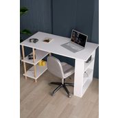 interGO-Çalışma Masası Bilgisayar Masası Ofis Ders Yemek Masası 4 Raflı Ahşap Ayaklı (Beyaz)
