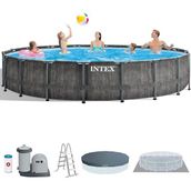 Intex 26744NP Greywood Yuvarlak Prefabrik Aile Havuzu 549X122CM Filtre+Merdiven+Örtü Set