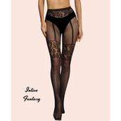 Intive Lingerie Intive Dantel Desenli Jartiyer Görünümlü File Külotlu ÇORAP-15541 - Standart - Siyah