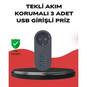 Isıya Dayanıklı 3 USB Portlu Güvenlikli Priz – Akıllı Enerji Yönetimi