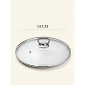 Isıya Dayanıklı Cam Tencere Tava Kapağı - Metal Kulplu Buhar Delikli Yedek Kapak 14 Cm Açık Gri