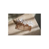 İstoria Bridal Gold&Beyaz Çiçekli Nişan Tokası, Nişan Saç Aksesuarı, Çiçekli Tarak Toka, Saç Pini, Nikah Tokası