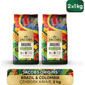 Jacobs Origins Brazil & Colombia Çekirdek Kahve 1 kg x 2 Adet Taze Çekilmiş ve Yoğun Aroma