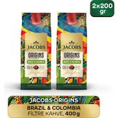 Jacobs Origins Brazil & Colombia Filtre Kahve 200 gr x2 Adet 400 gr Özel Kavrulmuş Taze Çekilmiş Lezzet