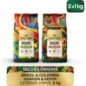 Jacobs Origins Brazil & Colombia + Uganda & Kenya Çekirdek Kahve 1 kg 2'li Paket