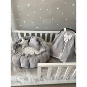Jaju Baby Gri Pike Kumaş ve Micky Kumaş Tasarım Açılır - Kapanır Oyun Minderi ve Puset Örtüsü Set - 120 x 120 cm