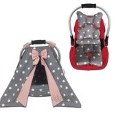 Jaju Baby Gri-Pudra Yıldızlı Puset Örtüsü Çarşaf ve Puset Minderi 3'lü Set