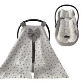 Jaju Baby Gri Yıldız Poplin Kumaş Puset Örtüsü Çarşafı ve Puset Minderi 3'lü Set
